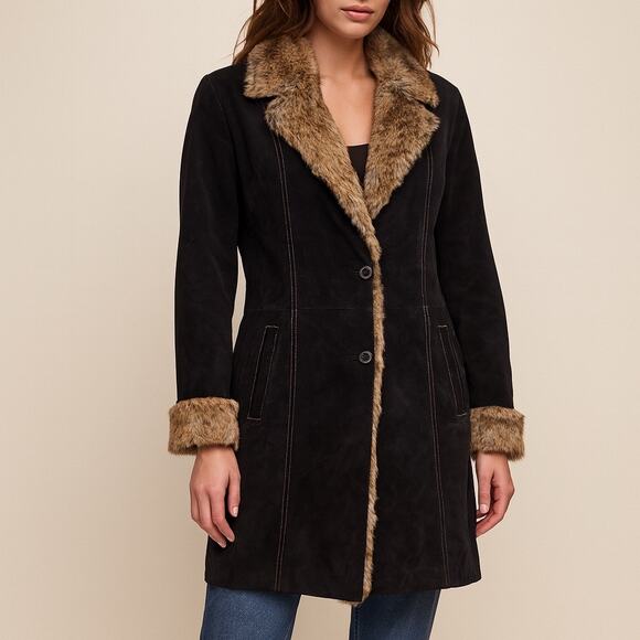 Wilsons Leather Jackets & Blazers - Wilsons Leather Maxima Penny Lane Fur Trimmed Coat Matching Gloves